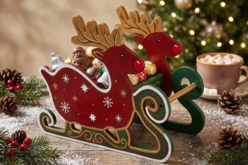 panier renne en bois - Objets en bois Noël - 10doigts.fr - 2