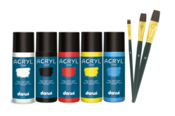 Peinture acrylique 80 ml - 5 couleurs + 3 pinceaux offerts - Peinture acrylique mate – 10doigts.fr
