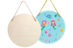 Plaque de porte ronde en bois à suspendre, 20 x 0,4 cm - Plaque de porte - 10doigts.fr