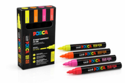 Posca fluorescent PC5M - 4 couleurs  - Marqueurs POSCA : la référence mondiale de la peinture nomade - 10doigts.fr