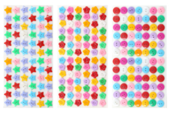 Set de 300 boutons adhésifs formes assorties : ronds, étoiles, fleurs