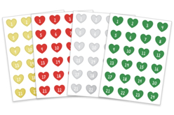 Stickers cœurs Calendrier de l'Avent - 96 pcs - Gommettes Alphabet, messages – 10doigts.fr