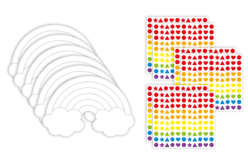 Set de 6 arcs en ciel en carte forte imprimée + 6 planches de gommettes - Kits créatifs gommettes - 10doigts.fr