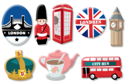 Set de 8 motifs en bois décoré : LONDRES