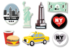 Motifs "New York" en bois décoré - Set de 8 - Déco en bois peints – 10doigts.fr