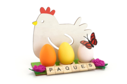 Support Oeuf Paques Bois Poule - Supports de Pâques à décorer - 10doigts.fr