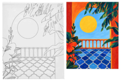 Toile imprimée à peindre - Balcon au soleil maroc - Peinture aux numéros : découvrez l'art du tableau numéroté pour tous - 10doigts.fr