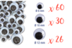 Yeux mobiles noirs : Ø 8 mm (x 60) + Ø 1 cm (x 30) + Ø 1,2 cm (x 26) - 116 yeux