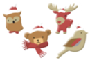 Animaux de Noël chapeautés en bois décoré - 8 pièces - Déco en bois peints - 10doigts.fr