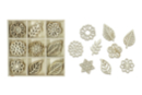 Fleurs et feuilles en bois - 45 pièces - Déco en bois brut - 10doigts.fr