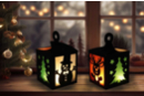Kit lanternes de Noël en papier vitrail - 4 pièces - Photophores Noël - 10doigts.fr