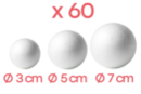 Boules en polystyrène Ø 3, 5 et 7 cm - Set de 60 (20 boules par taille) - Boules en polystyrène - 10doigts.fr