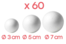 Boules en polystyrène Ø 3, 5 et 7 cm - 60 pcs (20 boules par taille) - Boules en polystyrène 10365 - 10doigts.fr