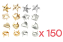 Clous formes assorties ( pyramides, ronds, étoiles, coeurs) or et argent - 8 lots (150 clous) - Clous et rivets - 10doigts.fr