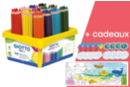 Crayons GIOTTO Méga - Classpack 108 crayons + CADEAUX (fresque géante + 16 toupies à colorier) - Crayons de couleur 33155 - 10doigts.fr