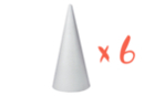 Cône en polystyrène 25 cm x Ø 10 cm - Lot de 6 - Formes à décorer - Polystyrène - 10doigts.fr