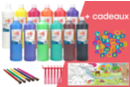 PROMO Gouache 1 litre : 12 flacons + CADEAUX (6 rouleaux mousse,+ 5 pinceaux + 72 tampons + une fresque (1,5 m x 60 cm)) - Peinture gouache 10doigts 31118 - 10doigts.fr