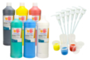Kit activité Gouache aux doigts - 6 flacon de 1 litre + + 6 pompes + 10 pots - Peinture gouache aux doigts : l'éveil créatif dès le premier âge 31114 - 10doigts.fr