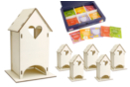 Maisons boite à thé en bois - 6 pièces + CADEAU d'un coffret de 24 sachets de thé - Objets bois pour la cuisine 52317 - 10doigts.fr
