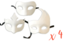 Masques vénitiens en papier blanc - 12 pièces (3 modèles x 4) - Masques 13912 - 10doigts.fr