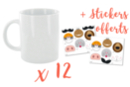 12 Mugs en porcelaine blanche + 12 stickers Animaux offerts - Supports en céramique à décorer 44160 - 10doigts.fr