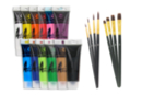Peinture acrylique - Set de 12 tubes 75 ml (Toutes les couleurs sauf or et argent) + CADEAU : 1 set de 8 pinceaux (4 brosses plates + 4 pinceaux ronds)  à poils synthétiques - Acrylique Home Déco 14352 - 10doigts.fr
