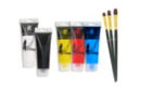 Peinture acrylique - Set de 5 tubes 75 ml : jaune, rouge, bleu clair, noir et blanc + CADEAU : 1 set de 3 brosses plates à poils synthétiques - Acrylique Home Déco 14340 - 10doigts.fr