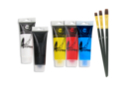 Peinture acrylique - Set de 5 tubes 75 ml : jaune, rouge, bleu clair, noir et blanc + CADEAU : 1 set de 3 brosses plates à poils synthétiques - Peinture acrylique mate - 10doigts.fr
