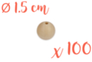 Perles bois 1,5 cm / Ø trou 3,5 mm - 100 perles - Perles Bois - 10doigts.fr