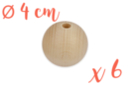 Perles bois 4 cm / Ø trou 7 mm - 6 perles - Perles Bois - 10doigts.fr