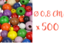 Perles rondes en bois couleurs assorties Ø 0,8 cm - 500 perles - Perles Bois 03833 - 10doigts.fr