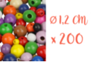 Perles rondes en bois couleurs assorties Ø 1,2 cm - 200 perles - Perles en bois 03835 - 10doigts.fr