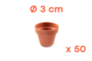 Pots en terre cuite Ø 3 cm - Hauteur 3 cm - 50 pots - Supports en céramique à décorer 06989 - 10doigts.fr