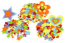 Stickers en feutrine étoiles, coeurs, fleurs - 3 sets de 150 formes (450 formes) - Formes en Feutrine Autocollante - 10doigts.fr