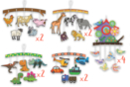Maxi lot 12 mobiles :  thème Nichoir + Dino + transport + Ferme + Savane - Supports à colorier 38358 - 10doigts.fr