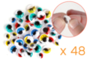 Yeux mobiles adhésifs colorés Ø 5 mm et 10 mm - 48 yeux - Yeux à coller et à piquer - 10doigts.fr