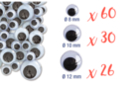 Yeux mobiles noirs : Ø 8 mm (x 60) + Ø 1 cm (x 30) + Ø 1,2 cm (x 26) - 116 yeux - Yeux mobiles 03906 - 10doigts.fr