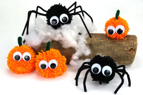 Araignées et citrouilles en pompons