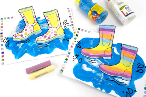 Bottes de pluie dans une flaque
