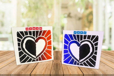 Carte petit coeur en Linogravure