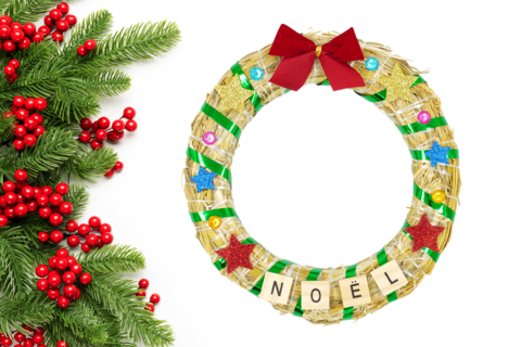 Couronne de Noël en paille et strass