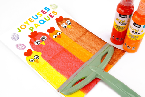 Peinture à la raclette : poules de Pâques