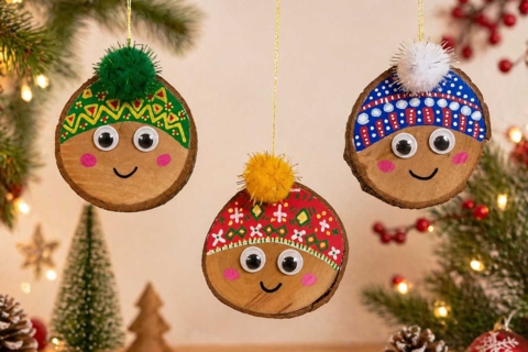 Suspensions de Noël en rondins de bois