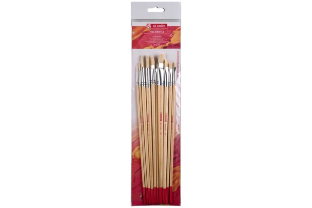 10 Pinceaux  soies de porc, manche long  - Pinceaux et brosses pour peinture acrylique - 10doigts.fr