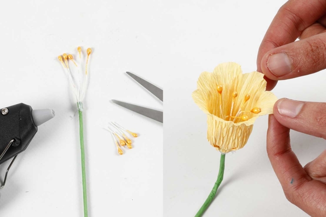 100 pistils  de fleurs - Orange  - Fleurs en papier crépon : créez des bouquets éternels - 10doigts.fr