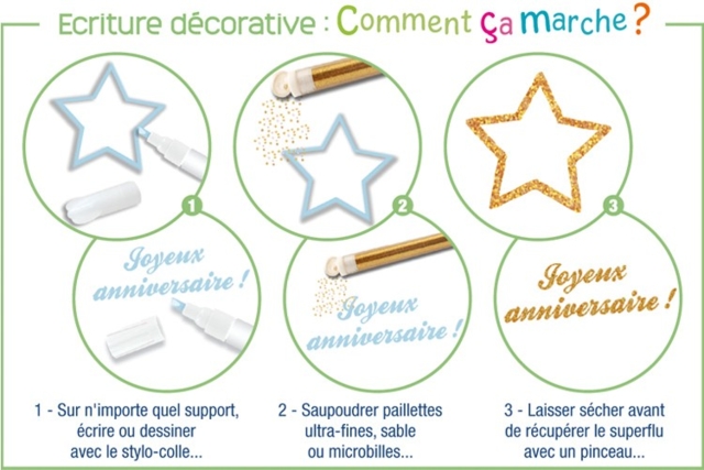 Ecriture décorative avec stylo-colle... - Sable coloré : tout le matériel pour créer des tableaux en sable - 10doigts.fr