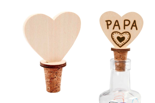 12 bouchons coeur en bois et liege - Objets bois pour la cuisine - 10doigts.fr