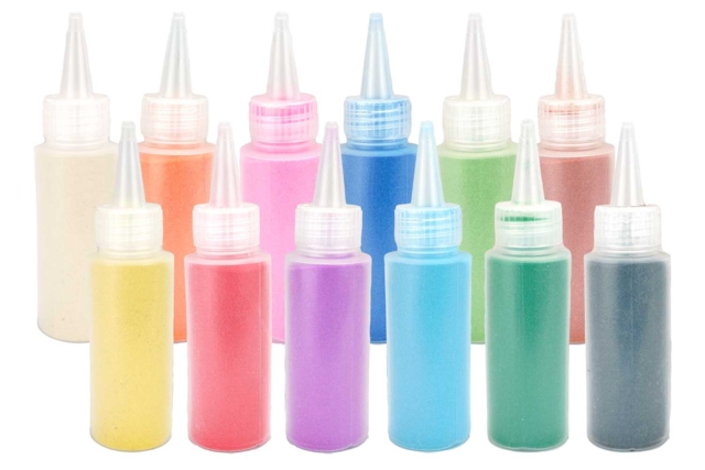 12 bouteilles de sable colorés - Sable créatif - 10doigts.fr