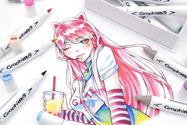 12 marqueurs Graph'it Manga Shojo - Feutres à alcool : des couleurs intenses et des dégradés sans traces - 10doigts.fr