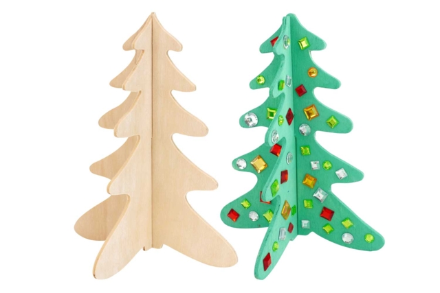 2 sapins 3d en bois - Objets en bois Noël - 10doigts.fr